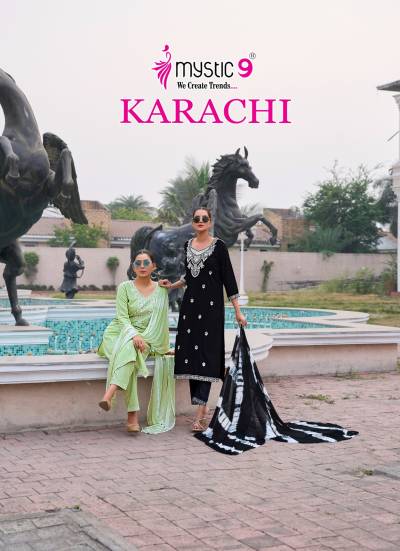 KARACHI VOL 6 BY MYSTIC 9 DESIGNER EMBROIDERY SALWAR SUIT WHOLESALER IN INDIA